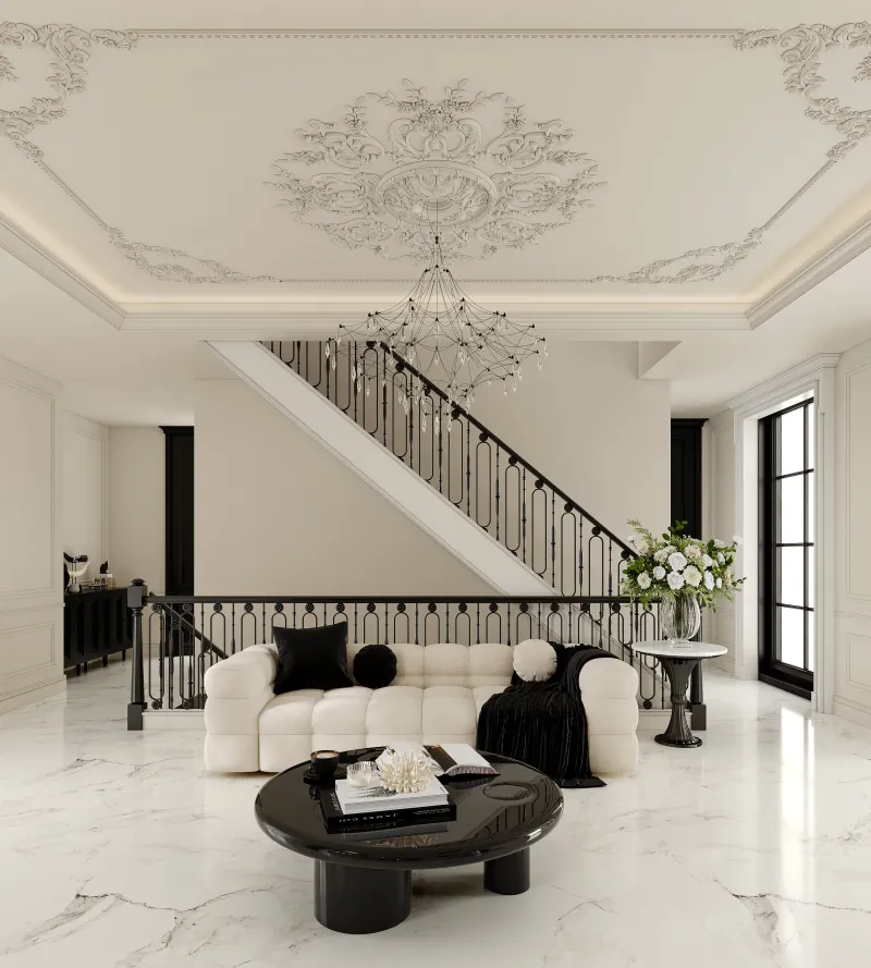 Polished porcelain tile floor